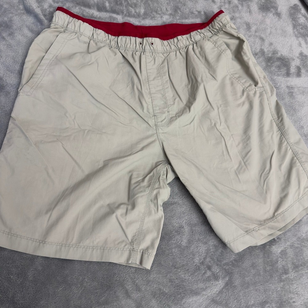 Pacific Trail Swim Trunks Mens XL Beige Red Trim Quick Dry Zip Pocket Shorts